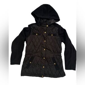 Women’s Black Quilted/Fleece Coat with Hood - Approximate Size Medium